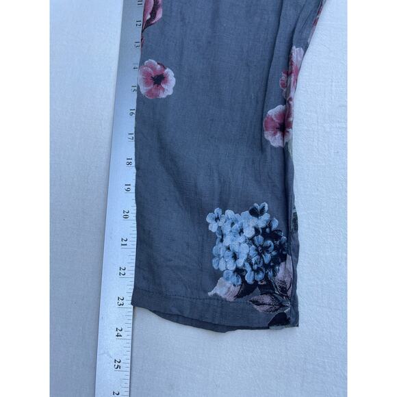 Made in Italy Floral‎ Print Linen Like Pants Casual Elastic Waist - Picture 4 of 6